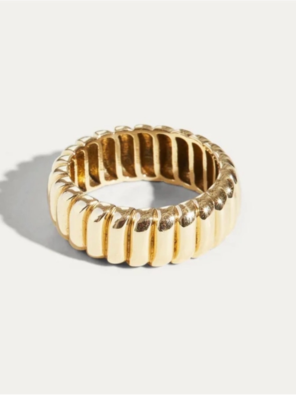 Kriegler Soft Curves Gold Ribbed Band Ring 14K White Gold Plated
